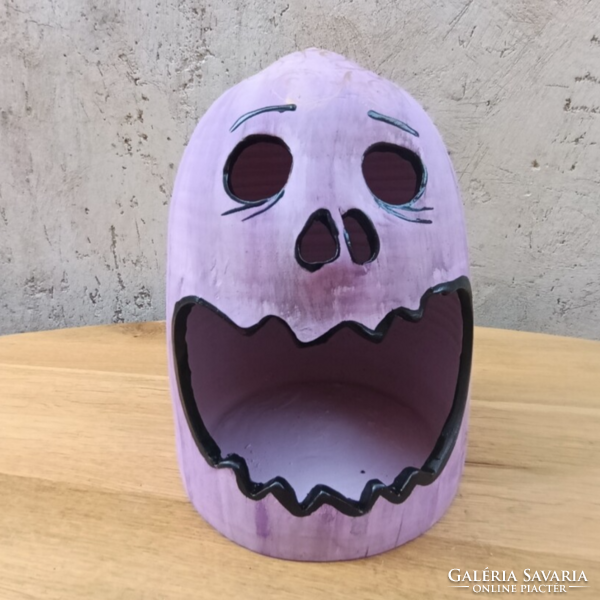 Különleges, lila kerámia töklámpás –23x17 cm- Egyedi őszi és Halloween dekoráció!