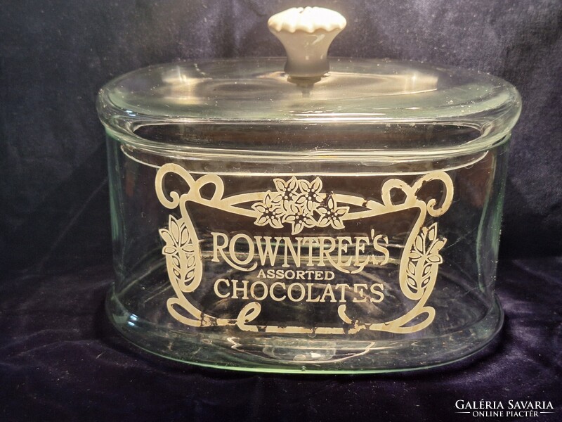 Ritka antik ROWNTREES'S üveg bolti kínáló bonbonier  (1920-1930) hibátlan