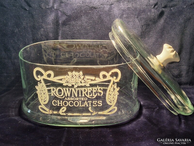 Ritka antik ROWNTREES'S üveg bolti kínáló bonbonier  (1920-1930) hibátlan