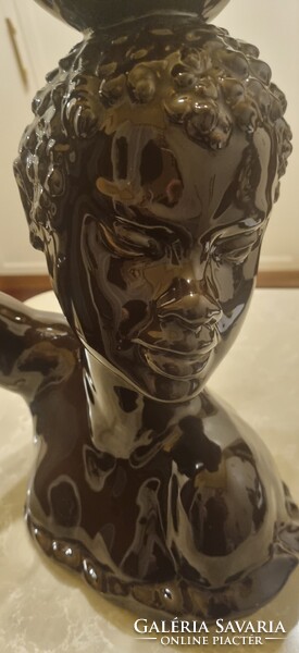 Ritka Giovanni Girardi (Ex Lenci) olasz kerámia büszt, mellszobor– 36 cm – Csokoládébarna