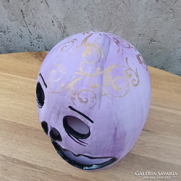 Különleges, lila kerámia töklámpás –23x17 cm- Egyedi őszi és Halloween dekoráció!