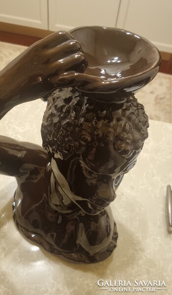Ritka Giovanni Girardi (Ex Lenci) olasz kerámia büszt, mellszobor– 36 cm – Csokoládébarna