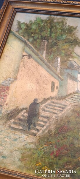 Tihany signed oil-on-canvas painting of Tabán