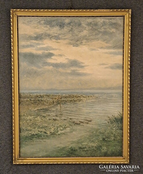 From 1 HUF! Painter Gizella Barabás. Lake Balaton landscape. Oil on plywood, 80x60cm. Signed!