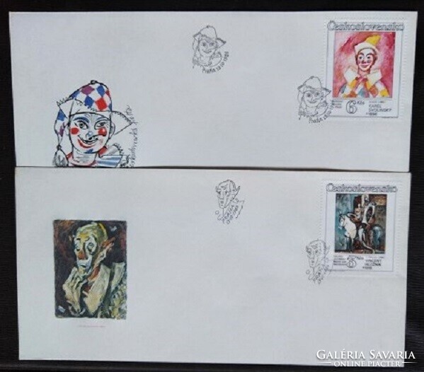 CSf2885-8 /  Csehszlovákia 1986 Cirkuszi és varieté-produkciók festményeken bélyegsor FDC-n