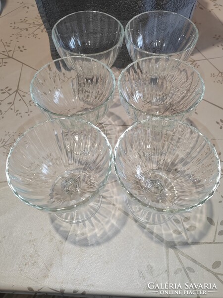 Retro Ribbed Glass Ice Cream / Dessert Cup Set (6 pcs) – Perfect Condition! NMÁ! BID!