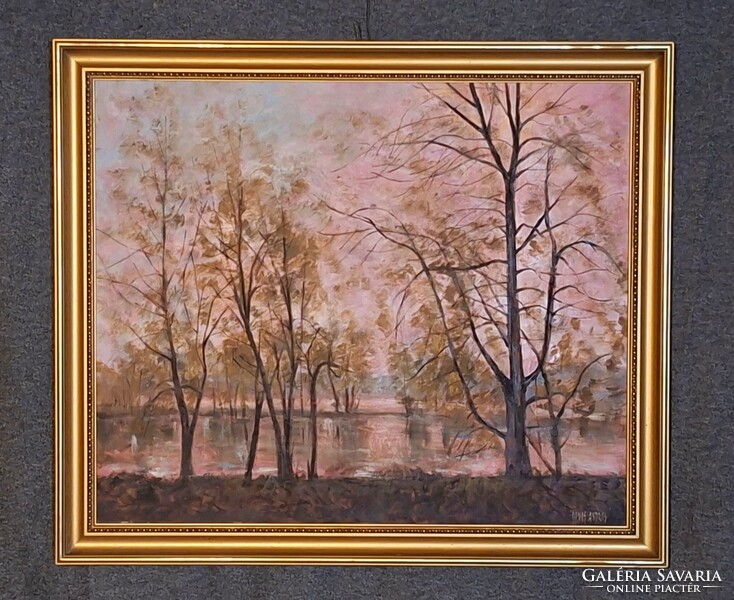1ft-ról! Orvos András festőművész  Őszi tájkép,  olaj/farost.  Mérete 50x60cm.  Jelzett!