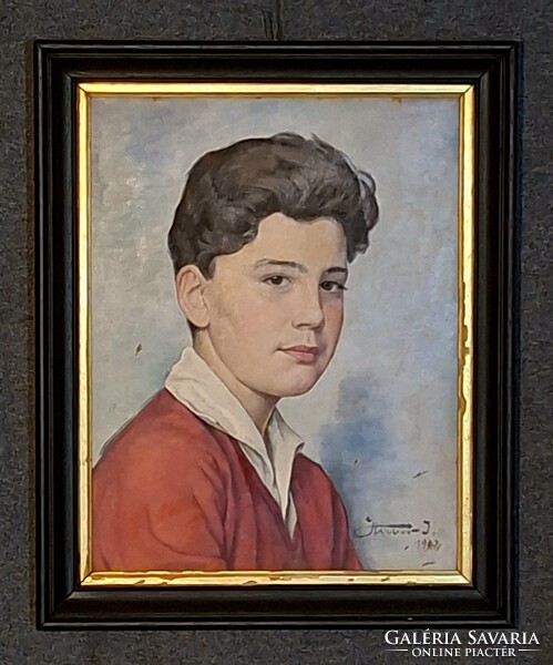 Starting at 1 Ft! István Huber Painter's Portrait of a Little Boy! Oil/wood, size 45x35cm. Signed