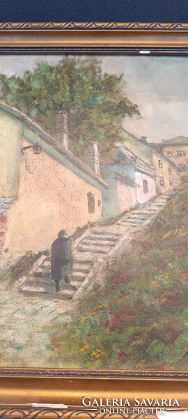 Tihany signed oil-on-canvas painting of Tabán