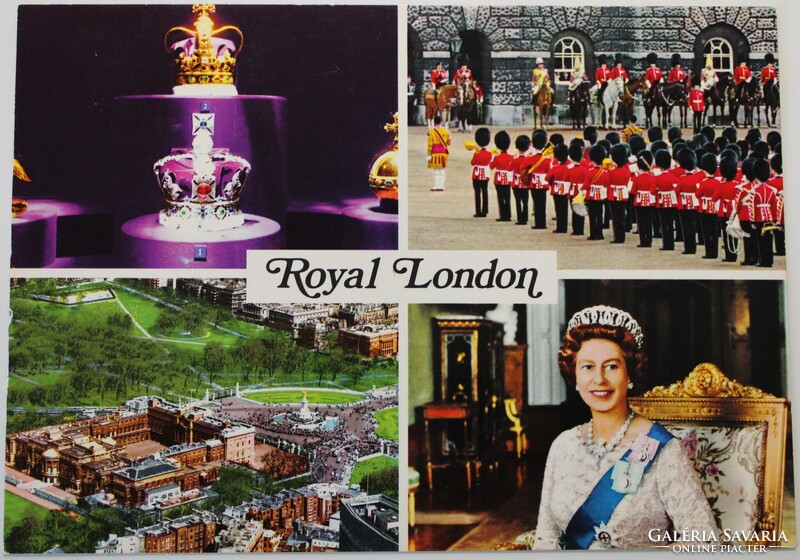 Képeslap, Anglia, London, II. Erzsébet királynő, Korona, Testőrség (T3)