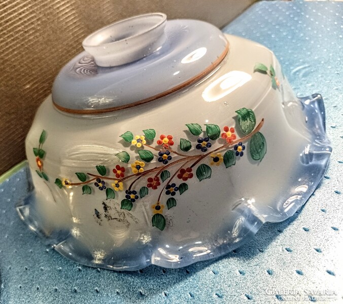 Régi, konyhai festett üveg lámpabúra kb 23 cm