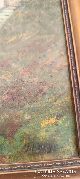 Tihany signed oil-on-canvas painting of Tabán
