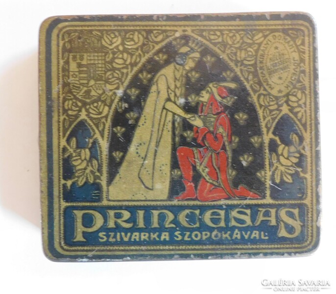 Princesas szivarka fémdoboz (1910-37 közötti)-Magyar Királyi Dohány Jövedék adójeggyel