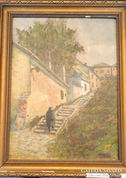 Tihany signed oil-on-canvas painting of Tabán