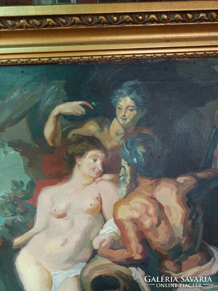 Beautiful Allegorical Scene. Oil on Canvas Painting.
