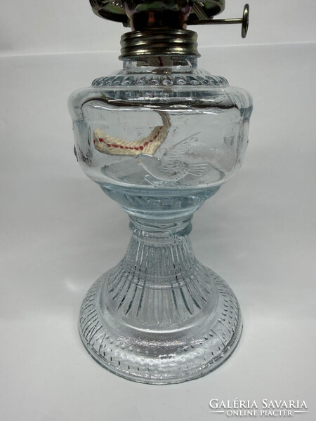 An Qing (安庆) Vintage Petroleum Lamp with Bird Patterned Glass