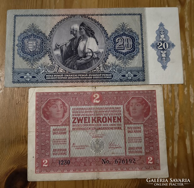 20 Pengő (1941) és 2 Korona (1912) Osztrák-Magyar Bank szett