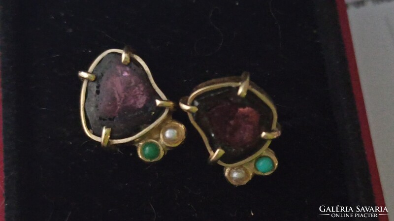 14K Gold Earring / Nefrite, Turquoise