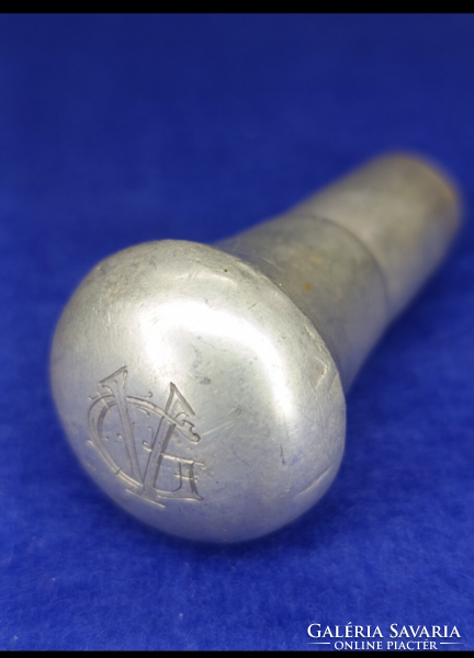 Antique Hungarian Silver Cane Tip, 750 Fineness, Engraved Monogram, 1867-1937