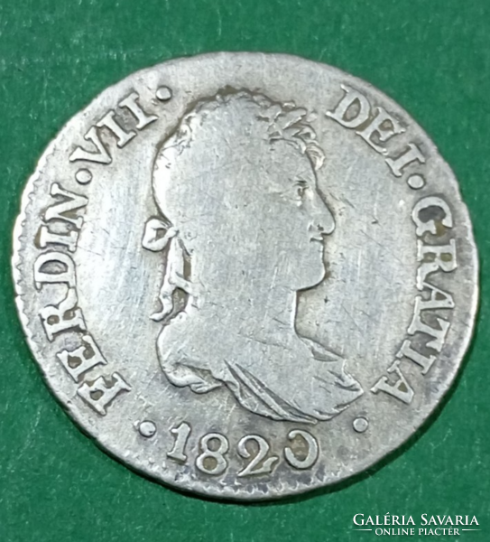 Bolíviai /Spanyol gyarmati / 2 reál VII Ferdinánd ezüst érme, szép tartású, 1820