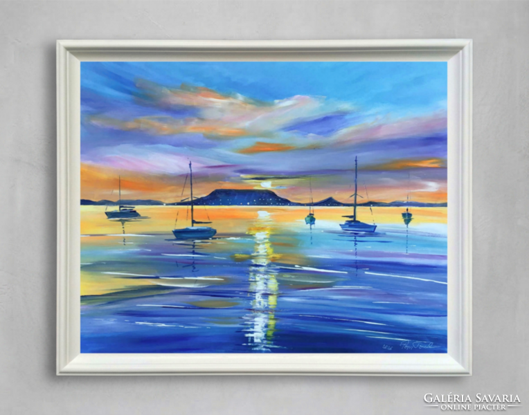 Szász Endre titled 'Evening Light in Badacsony' Lake Balaton oil painting [Papp Tünde]