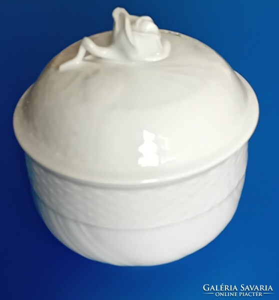 Herendi White Sugar Bowl with Rose Handle