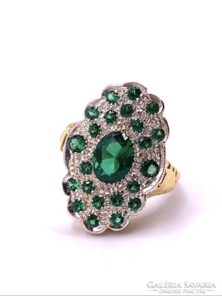 Impressive Art Deco Style Emerald Cocktail Ring – 1.60 ct – 9 kt gold / 925 silver – 5.6 g