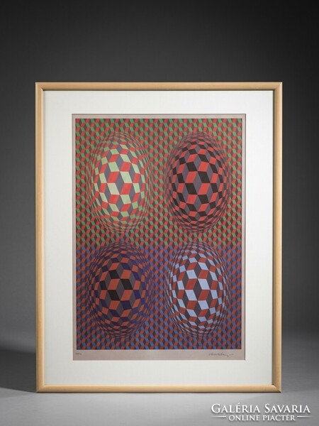 Victor Vasarely szignozótt – Geometrikus Op-Art Kompozíció  Szitanyomat (12/220)