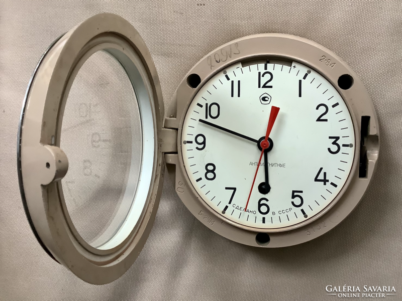 Military watch. Soviet submarine wall clock. Naval deck watch. Video of operation available