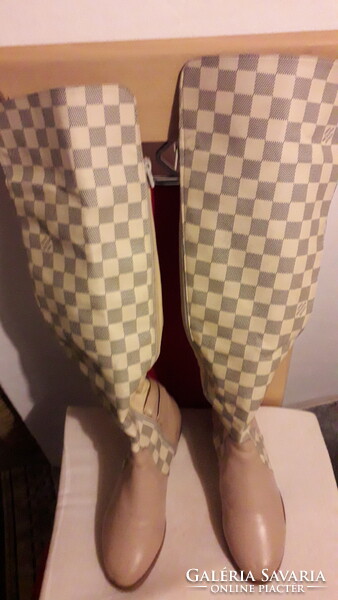 LOUIS Vuitton Paris Beige Buckle Knee-High Boots Size 38 Like New