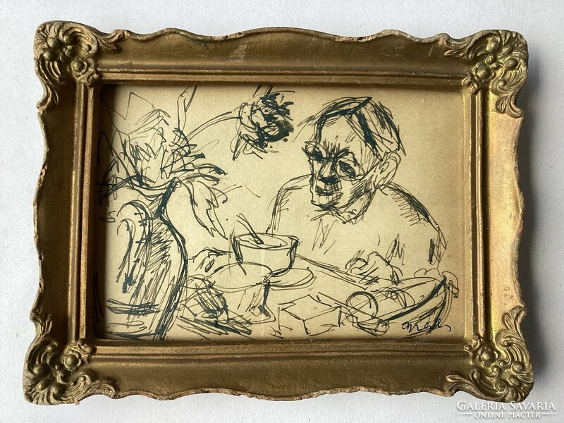 Margit Gräber (1895-1993), at the table.