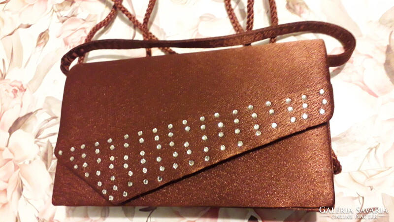 Bronze-colored Beaded Shoulder Bag, 19x11x5cm, Like New