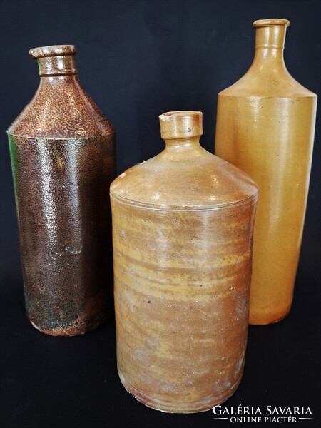 3 pcs Antique Salt Glazed Ceramic Bottles from Europe from 1 HUF!!!