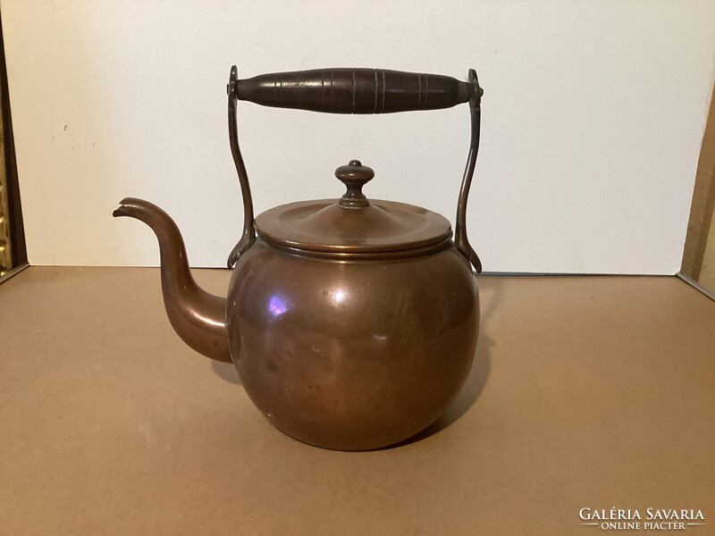 Antique Copper Teapot with Wooden Handle