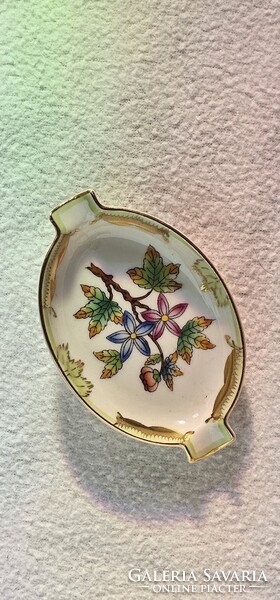 Herendi hand-painted floral leaf-shaped porcelain plate