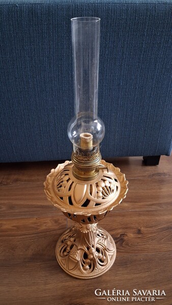 Antik, Petróleum Lámpa, KÉK Üvegtartályos, PATENT BREVETÉ égőfej, Működőképes, így nagyon RITKA !