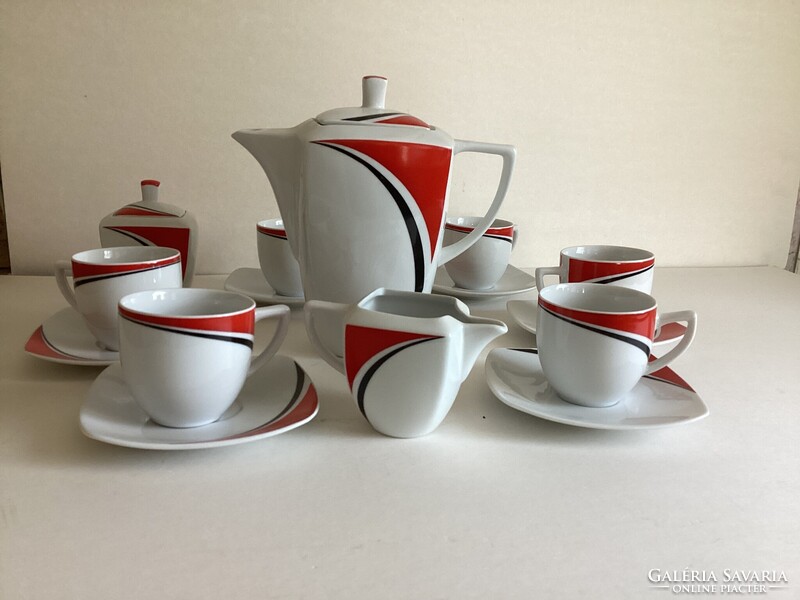 Elegant Hollóházi porcelain tea set, cappuccino set (for 6 people).