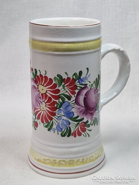 Hand-painted Porcelain Beer Mug with Floral Pattern in Perfect Condition, 17 cm High