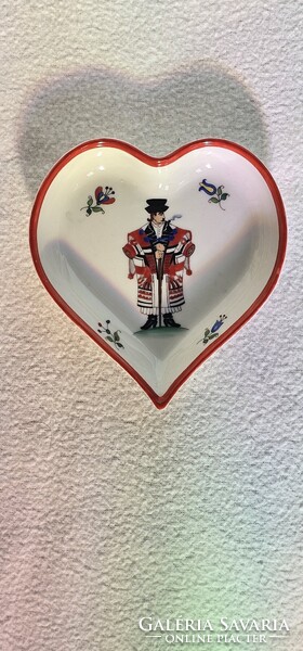 Herendi Hand-Painted Hungarian Folk Costume Heart-Shaped Porcelain Dish