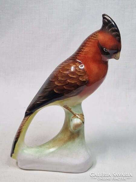 Bodrogkeresztúr Large Hand-Painted Ceramic Parrot Figurine in Good Condition, 19.5 cm High