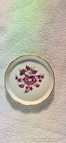 Herendi Hand-Painted Crimson Flower Porcelain Dish
