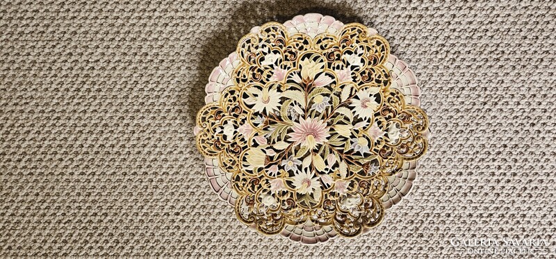 Zsolnay pierced decorative plate – Rococo series, Sikorski Tádé design, around 1890