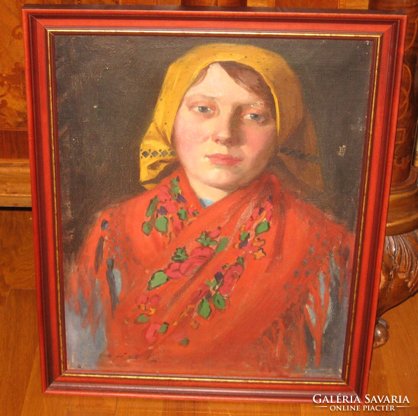 CHARMING GUARANTEED AUTHENTIC SZÁSZ ISTVÁN / 1878- / : GIRL IN FOLK COSTUME