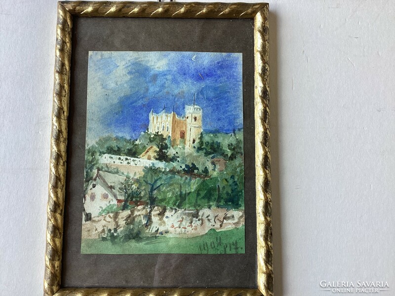 Awaiting on the hilltop painting, in glass frame.