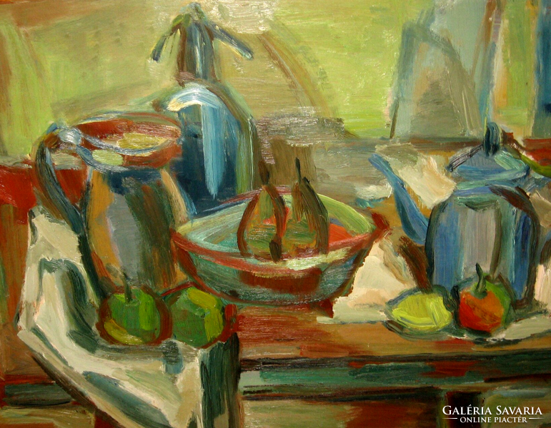 BEAUTIFUL PAINTING WITH ORIGINAL FRAME BY BOJTOR KÁROLY / 1933-1999 / STILL LIFE WITH SODASUKE BOTTLE