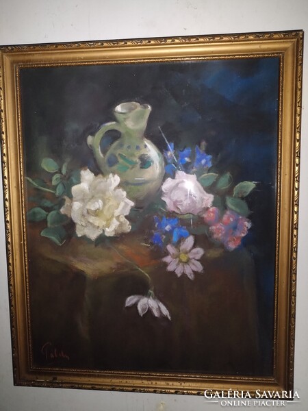 Zoltán Páldy: Flower Still Life with Jug - Beautiful Antique Painting!