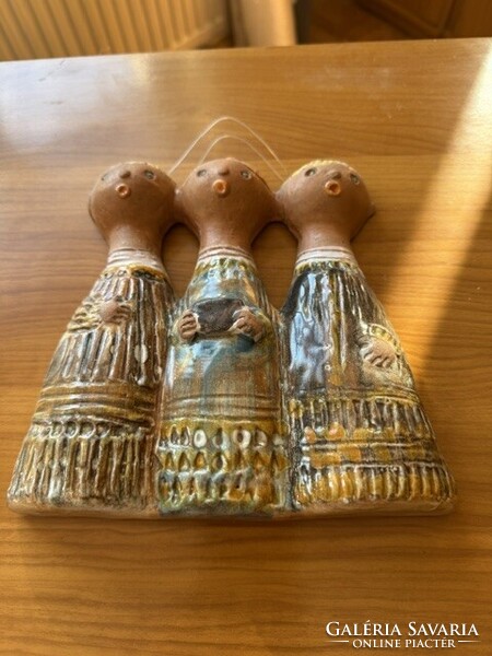 Hollóházi three-figure wall ceramic by Szász Endre