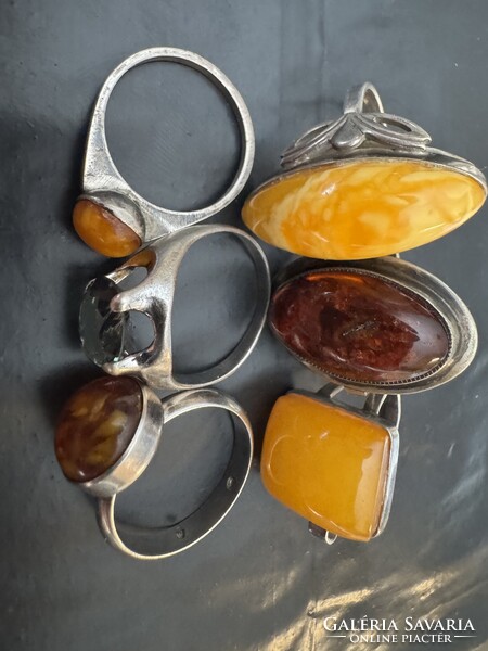 Russian Silver Rings with Amber and a Green Stone