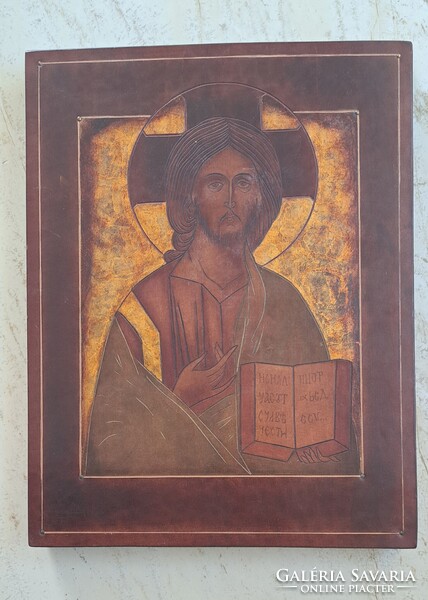 Nagy méretű Pantokrátor Krisztus iparművészeti ikon 25 x 32 cm 1984.