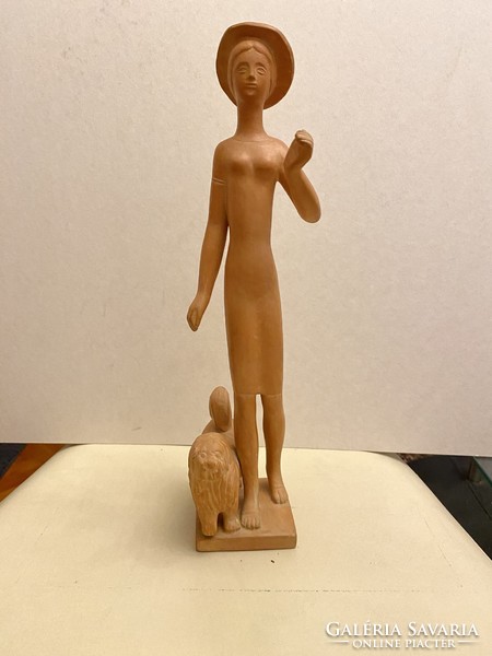Ifj. Pál Mihály (1936 - 2023) - Art Deco Woman with Puli Dog.